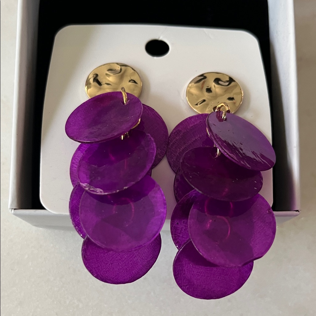 Winssigma Colorful Life Elegant Purple And Gold Dangle Earrings Brand New 25$